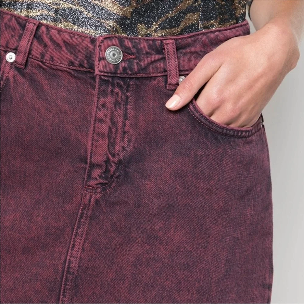 Ganni Colored Washed Denim Mini Skirt red/maroon  EUC